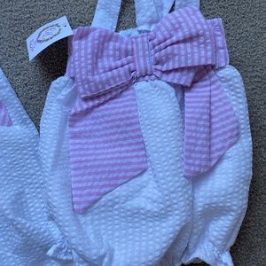 Cecil & Lou pink and white seersucker bubble